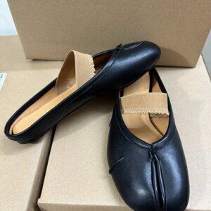 Maison Margiela Tabi Ballet Flats Black Size 38 US8 w/ Elastic Band Japan